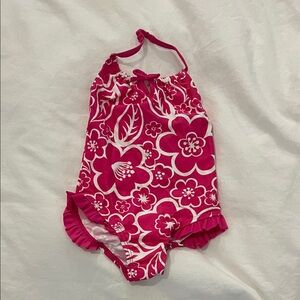 Oshkosh Floral Pink Girls size 2T one piece bathing suit with halter top NWT